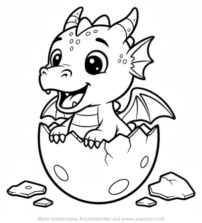 Drachenbaby schlüpft aus Ei Ausmalbild