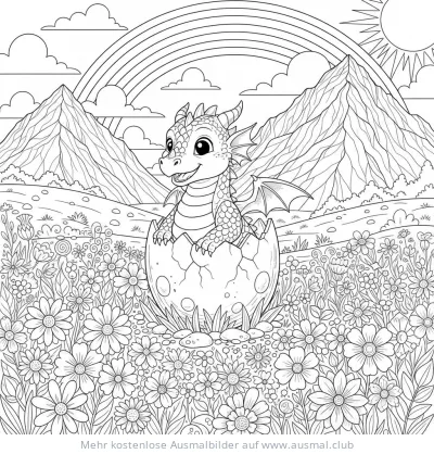 Baby Drache schlüpft aus Ei Ausmalbild