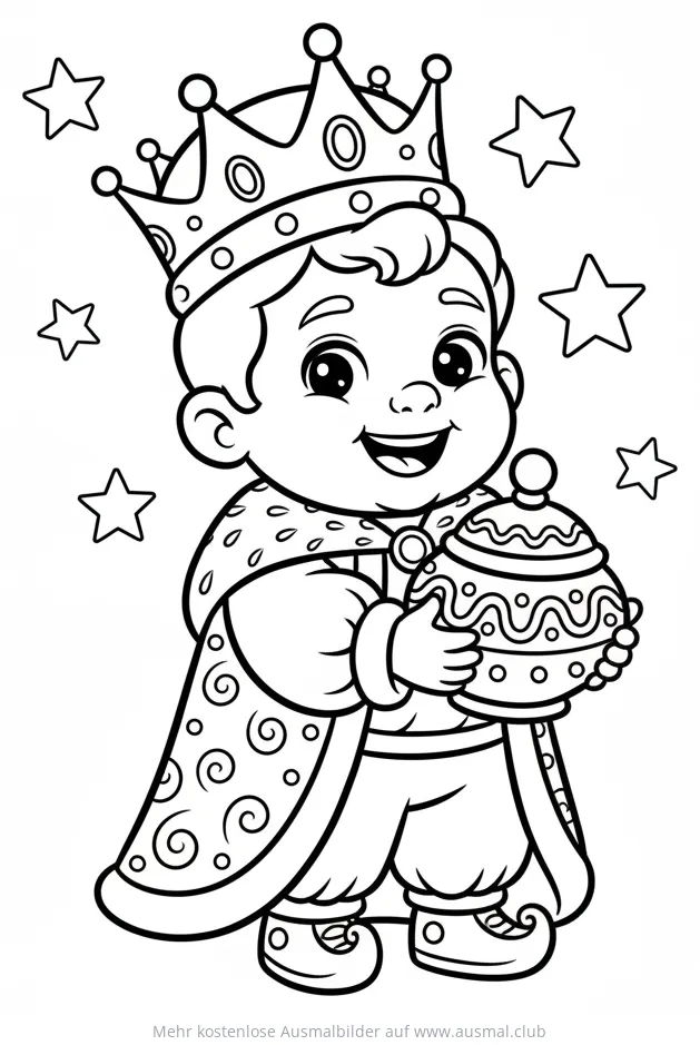 König mit Krone und Geschenk Ausmalbild