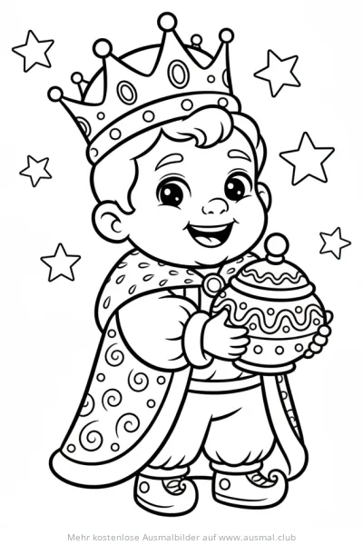 König mit Krone und Geschenk Ausmalbild