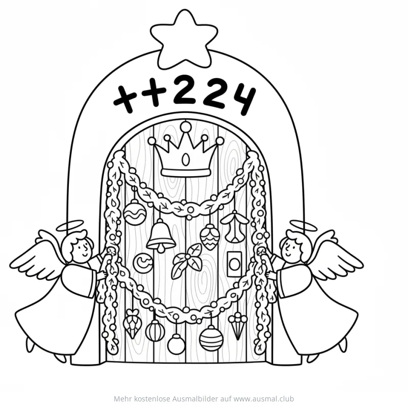 Dreikönigstag Tür mit Engeln und Segen Ausmalbild