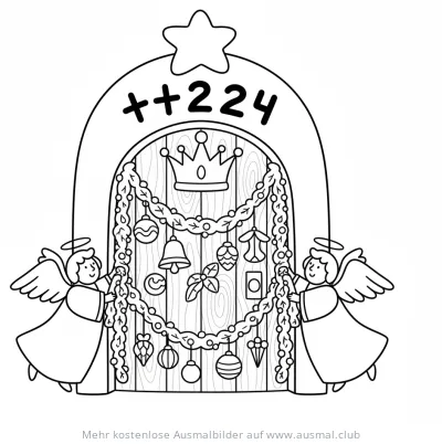 Dreikönigstag Tür mit Engeln und Segen Ausmalbild
