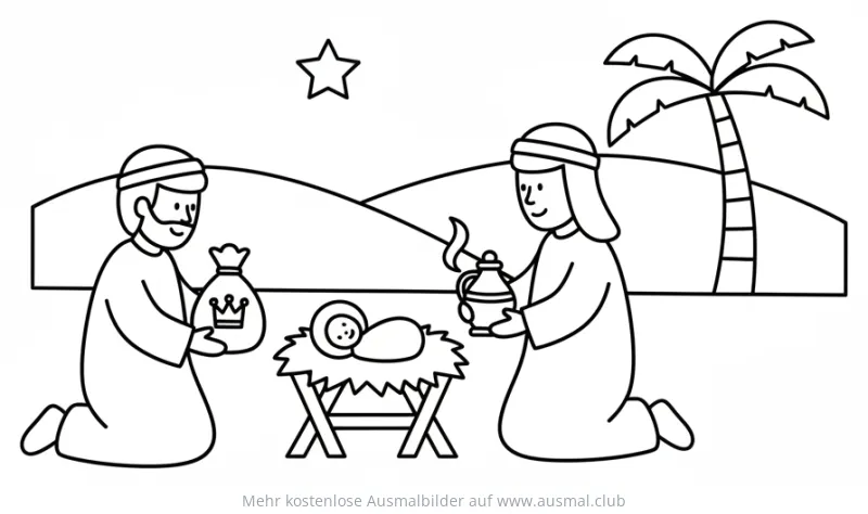 Heilige Drei Könige mit Geschenken Ausmalbild