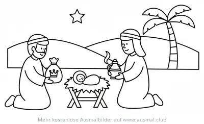 Heilige Drei Könige mit Geschenken Ausmalbild