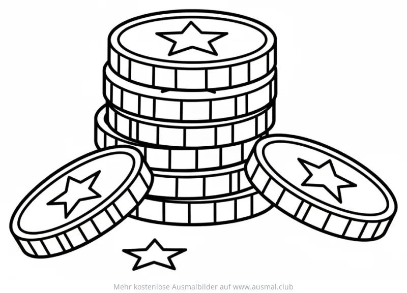 Goldmünzen Stapel Ausmalbild mit Sternsymbol