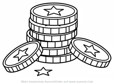Goldmünzen Stapel Ausmalbild mit Sternsymbol