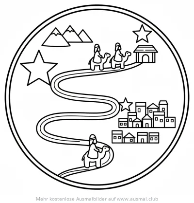 Heilige Drei Könige Reisekarte Ausmalbild