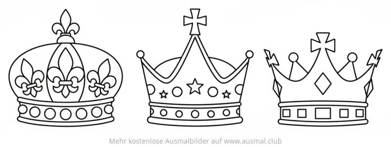 Drei Kronen Ausmalbild mit verschiedenen Verzierungen