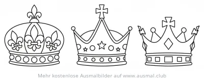 Drei Kronen Ausmalbild mit verschiedenen Verzierungen