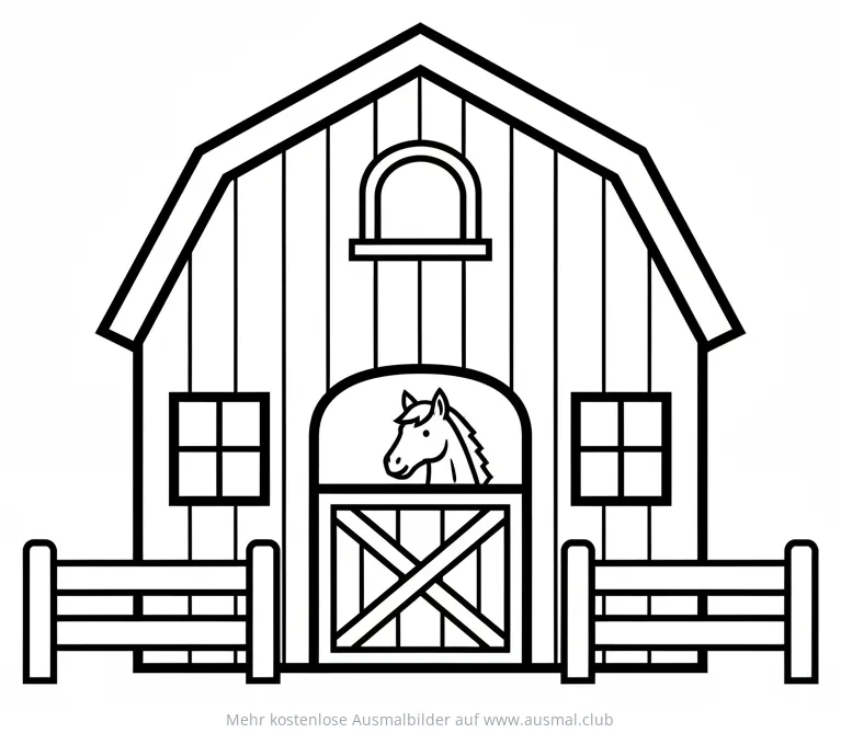 Stall mit Pferd Ausmalbild