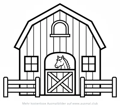 Stall mit Pferd Ausmalbild
