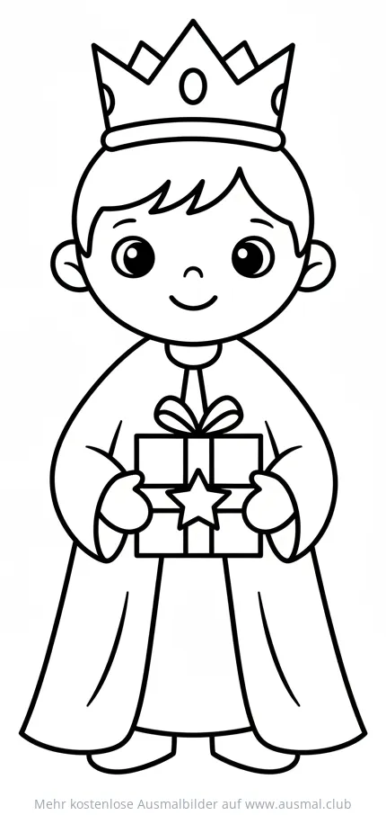 König im Kostüm mit Geschenk Ausmalbild