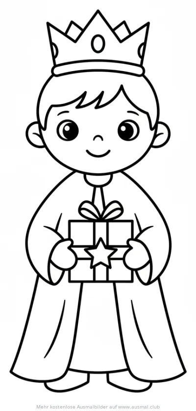 König im Kostüm mit Geschenk Ausmalbild