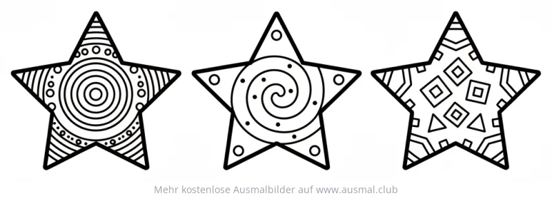 Drei Sterne mit Mustern als Ausmalbild