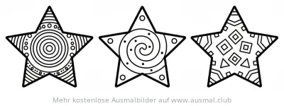 Drei Sterne mit Mustern als Ausmalbild