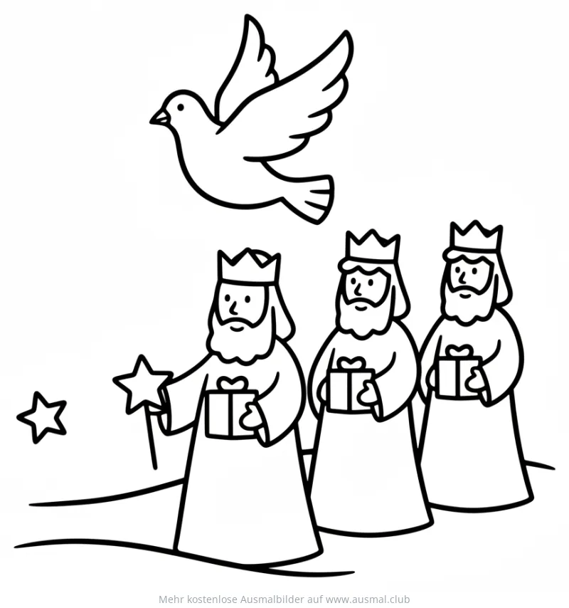 Heilige Drei Könige mit Taube Ausmalbild
