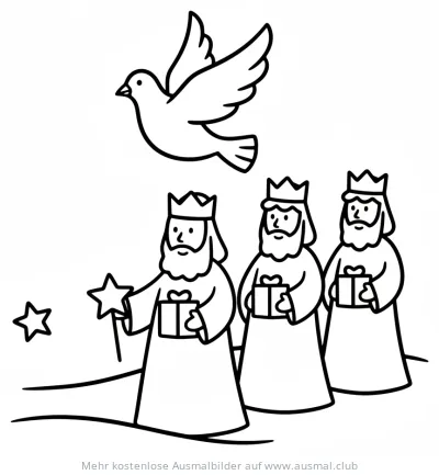 Heilige Drei Könige mit Taube Ausmalbild