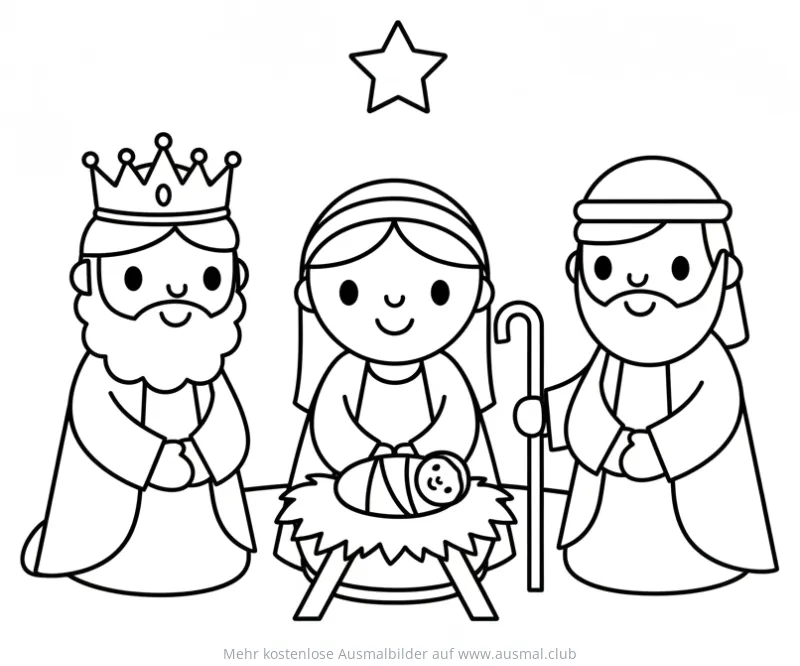 Heilige Familie mit Jesuskind in der Krippe Ausmalbild