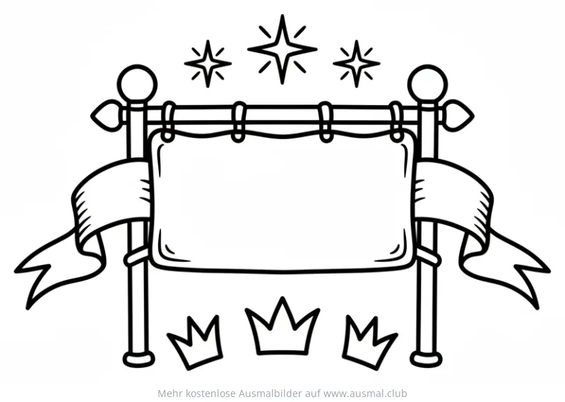 Dreikönigstag Banner mit Kronen und Sternen Ausmalbild