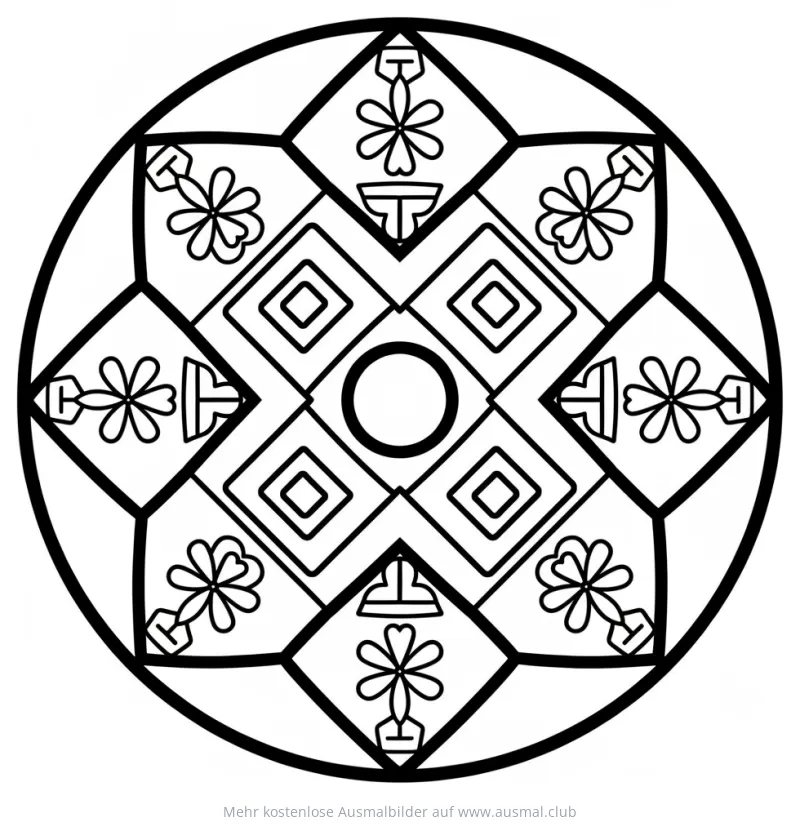 Quadrate Mandala Ausmalbild mit Blumenmotiven