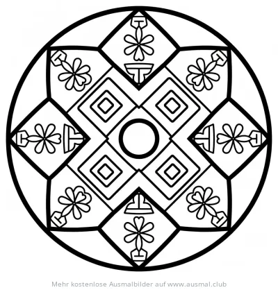 Quadrate Mandala Ausmalbild mit Blumenmotiven