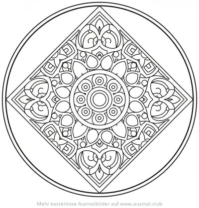 Diamantförmiges Mandala Ausmalbild mit floralen Elementen