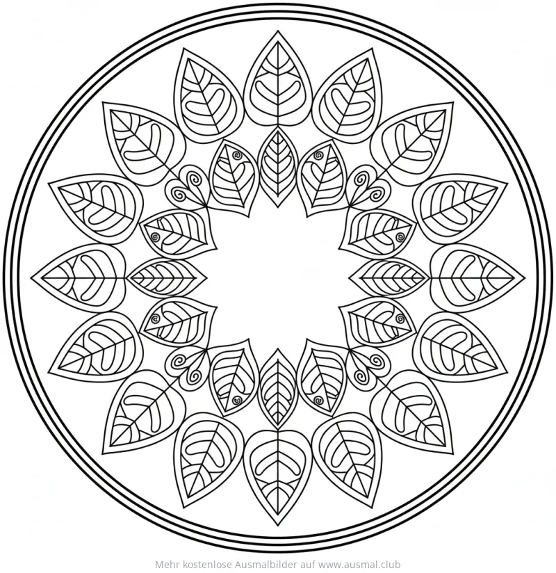 Blatt Mandala Ausmalbild mit floralem Muster