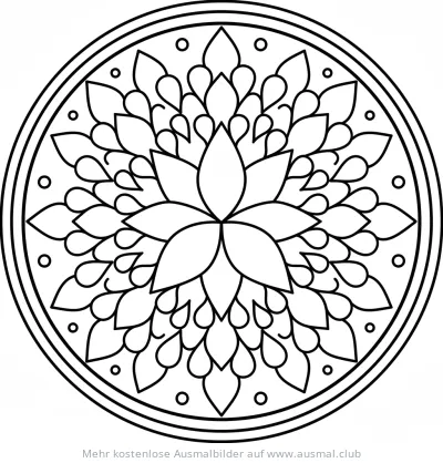 Einfaches Mandala mit Blume, Tropfenformen und Kreisen Ausmalbild
