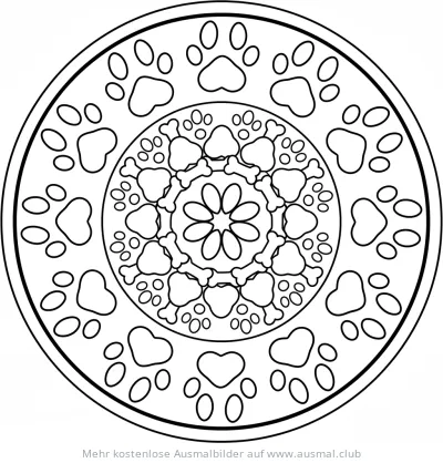 Pfote und Knochen Mandala Ausmalbild