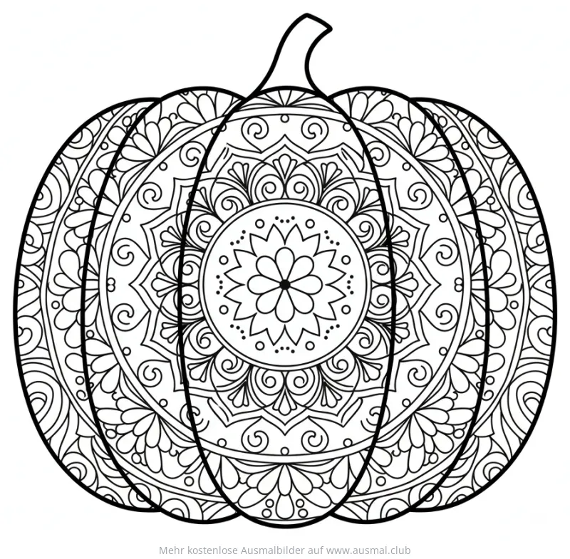 Kürbis Ausmalbild mit Mandala Muster