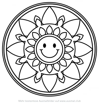 Sonnen-Gesicht Mandala Ausmalbild mit Blüten