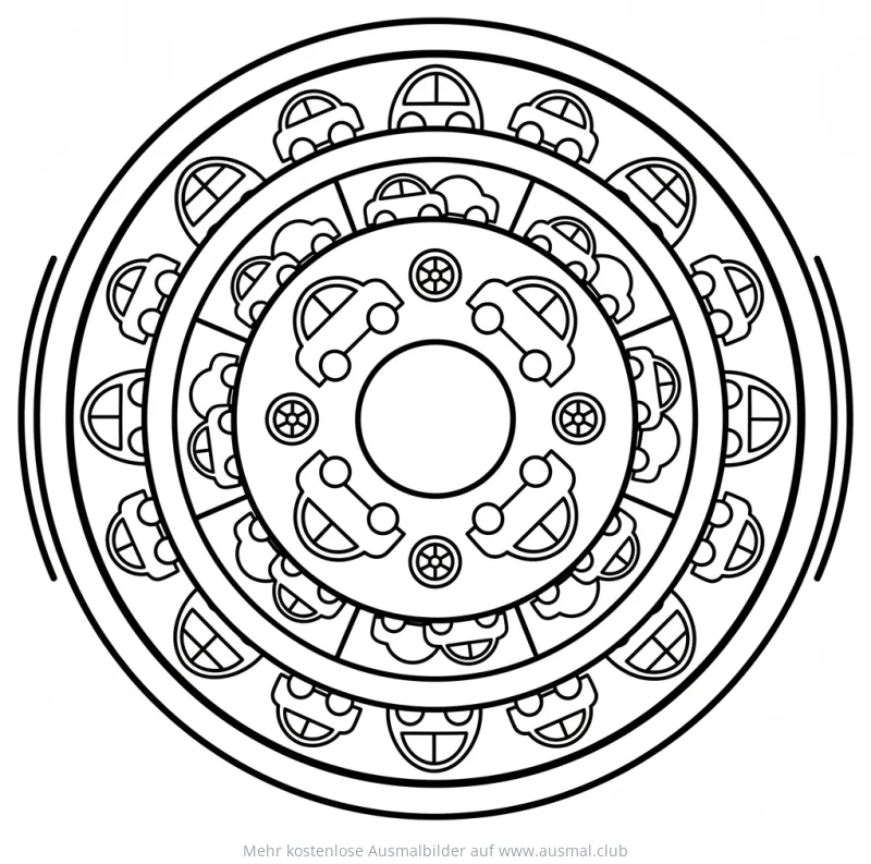 Auto Mandala Ausmalbild mit einfachen Formen
