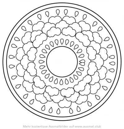 Regen Mandala Ausmalbild mit Wolken und Tropfen