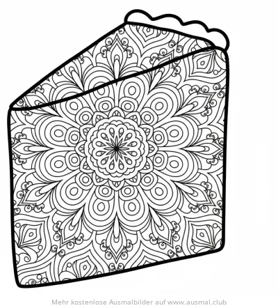 Kuchenstück mit Mandala Muster Ausmalbild