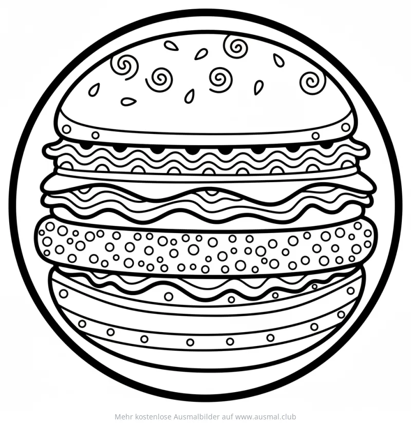 Burger Ausmalbild mit Mandala-Mustern