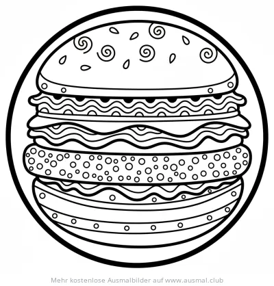 Burger Ausmalbild mit Mandala-Mustern