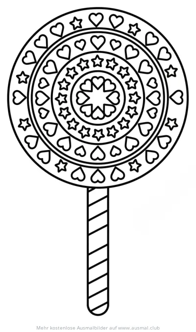 Lutscher Ausmalbild mit Sternen und Herzen Mandala