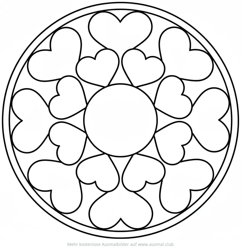 Herz Mandala Ausmalbild mit einfachem Muster