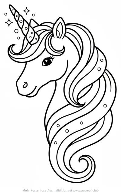 Einhorn Kopf Ausmalbild mit detaillierter Mähne und Horn