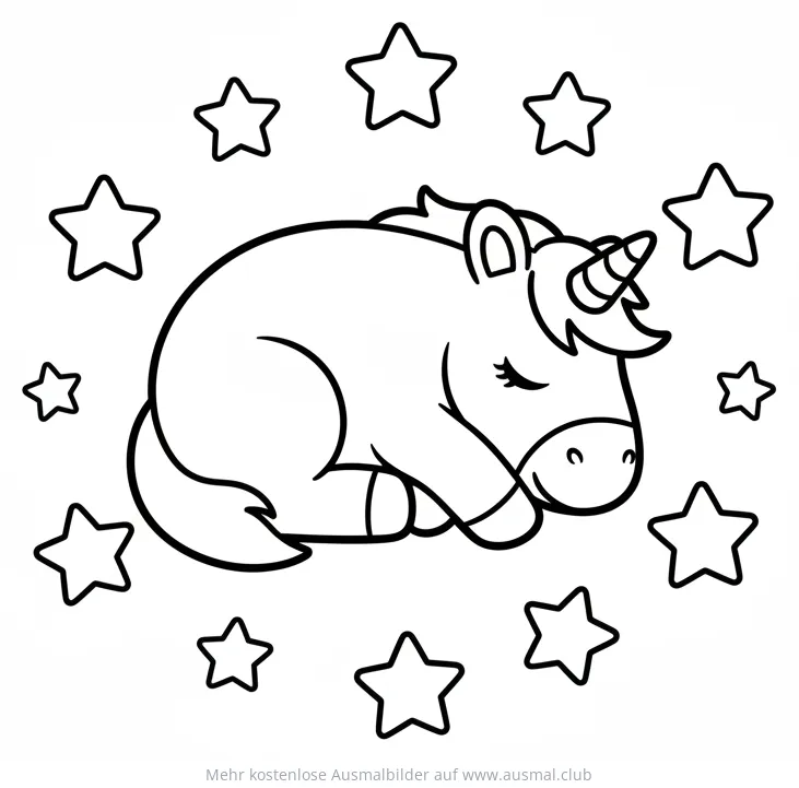 Schlafendes Einhorn Ausmalbild mit Sternen