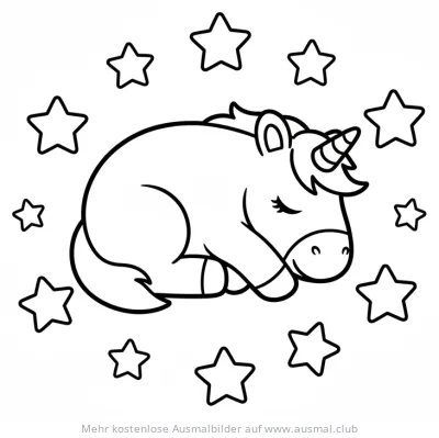 Schlafendes Einhorn Ausmalbild mit Sternen