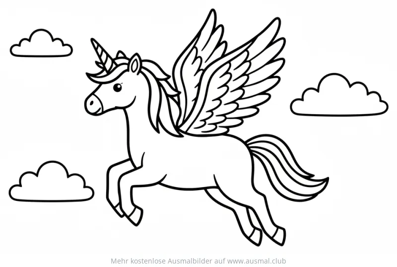 Fliegendes Einhorn mit Flügeln Ausmalbild