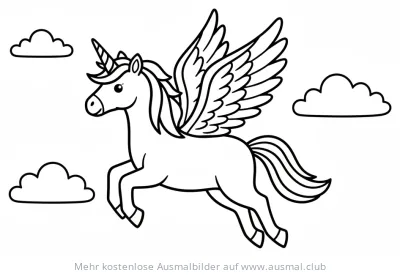 Fliegendes Einhorn mit Flügeln Ausmalbild