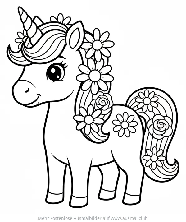 Einhorn mit Blumen Ausmalbild