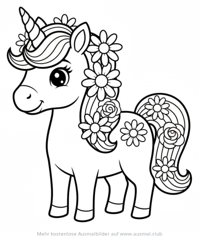 Einhorn mit Blumen Ausmalbild