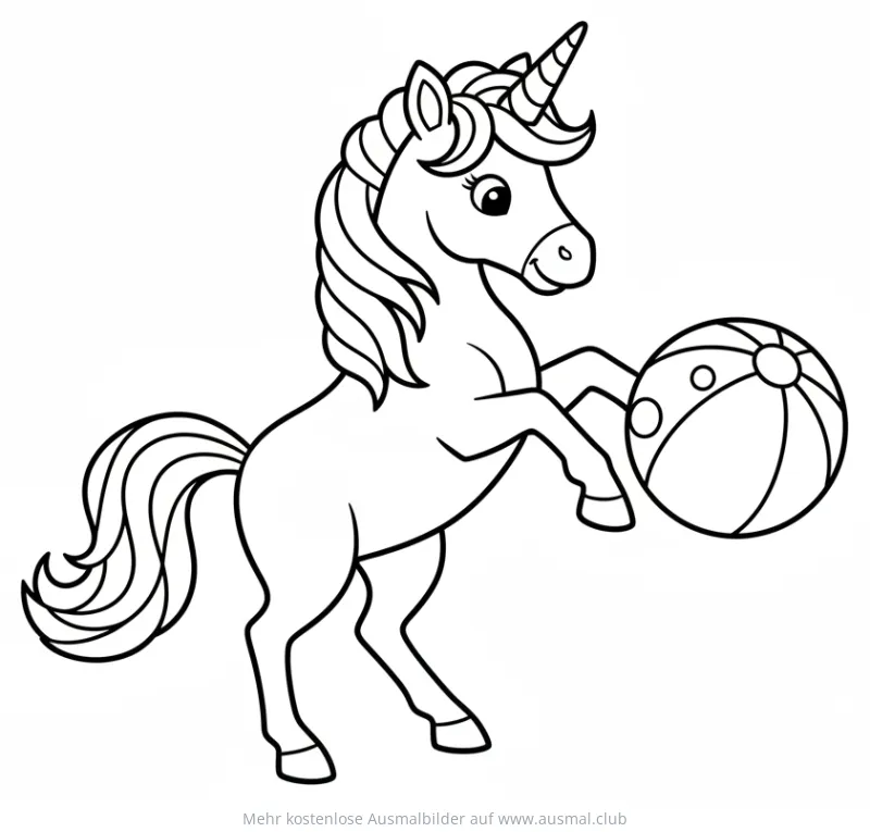 Einhorn mit Ball Ausmalbild
