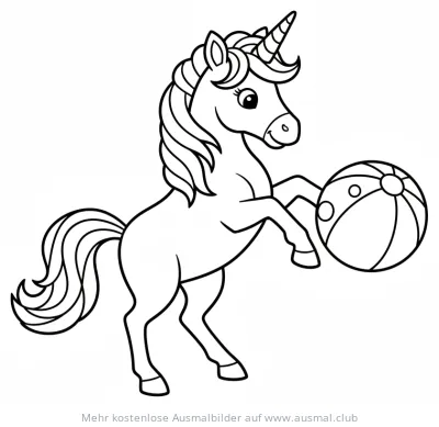 Einhorn mit Ball Ausmalbild