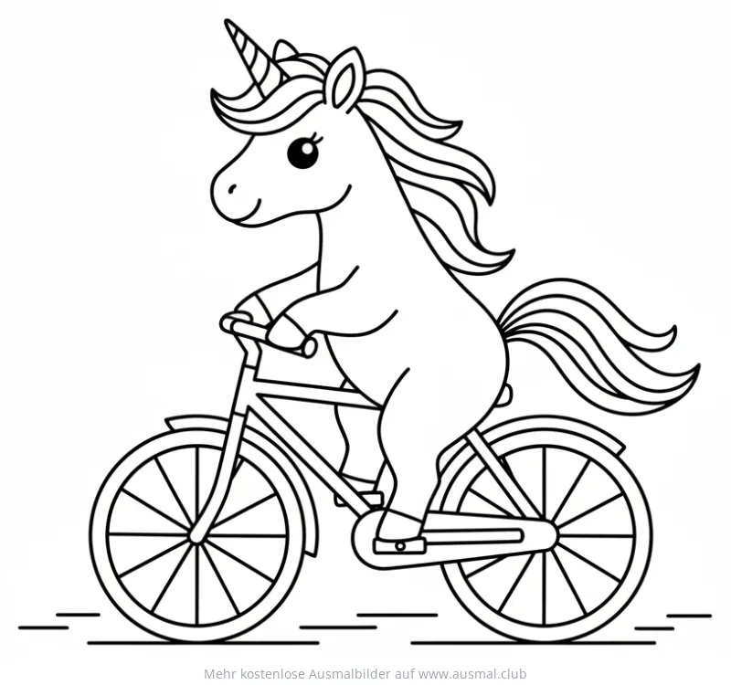Einhorn fährt Fahrrad Ausmalbild