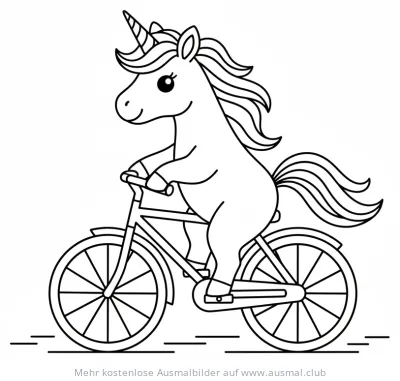 Einhorn fährt Fahrrad Ausmalbild