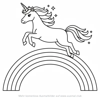 Einhorn springt über einen Regenbogen Ausmalbild